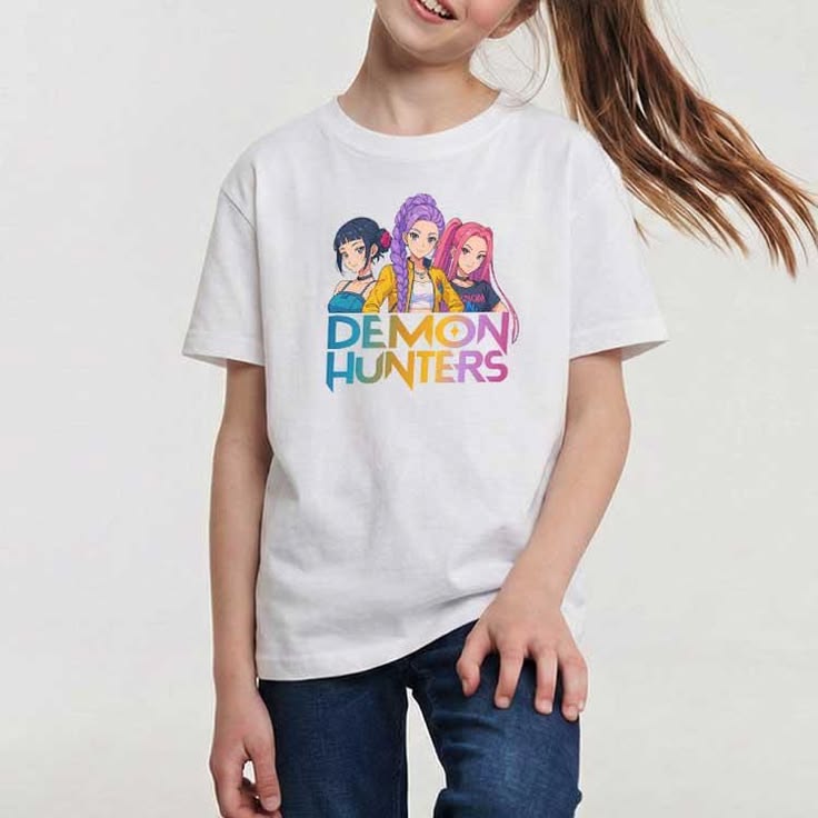 Demon Hunters Anime Girl Graphic Tee - Unisex White Cotton T-Shirt