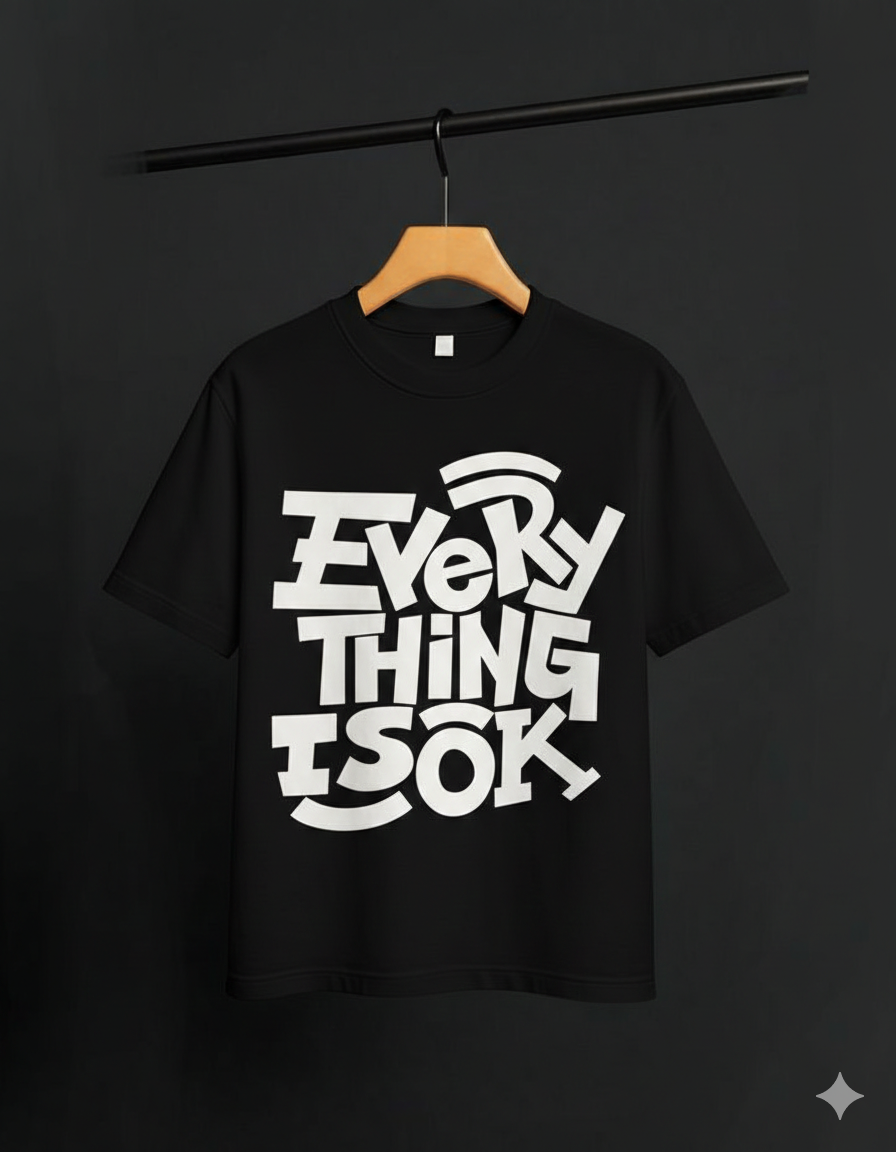 Everything Is OK Unisex Graphic T-Shirt - Black & White Typography Apparel