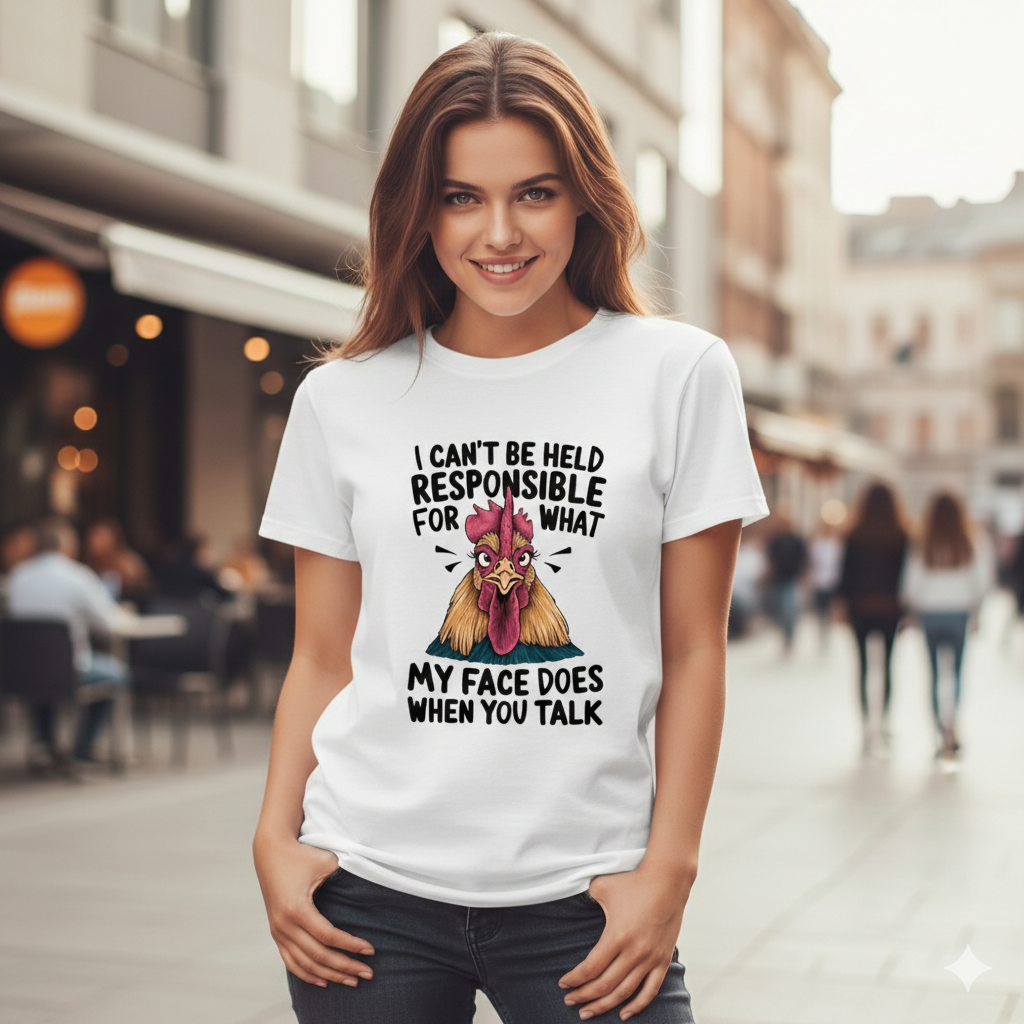 Funny Sarcastic Chicken Graphic Tee – "I Can’t Be Held Responsible" Sassy Humor T-Shirt