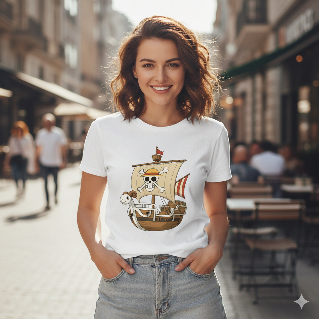 Classic Pirate Ship "Going Merry" Graphic Tee – Premium White Cotton Unisex T-Shirt