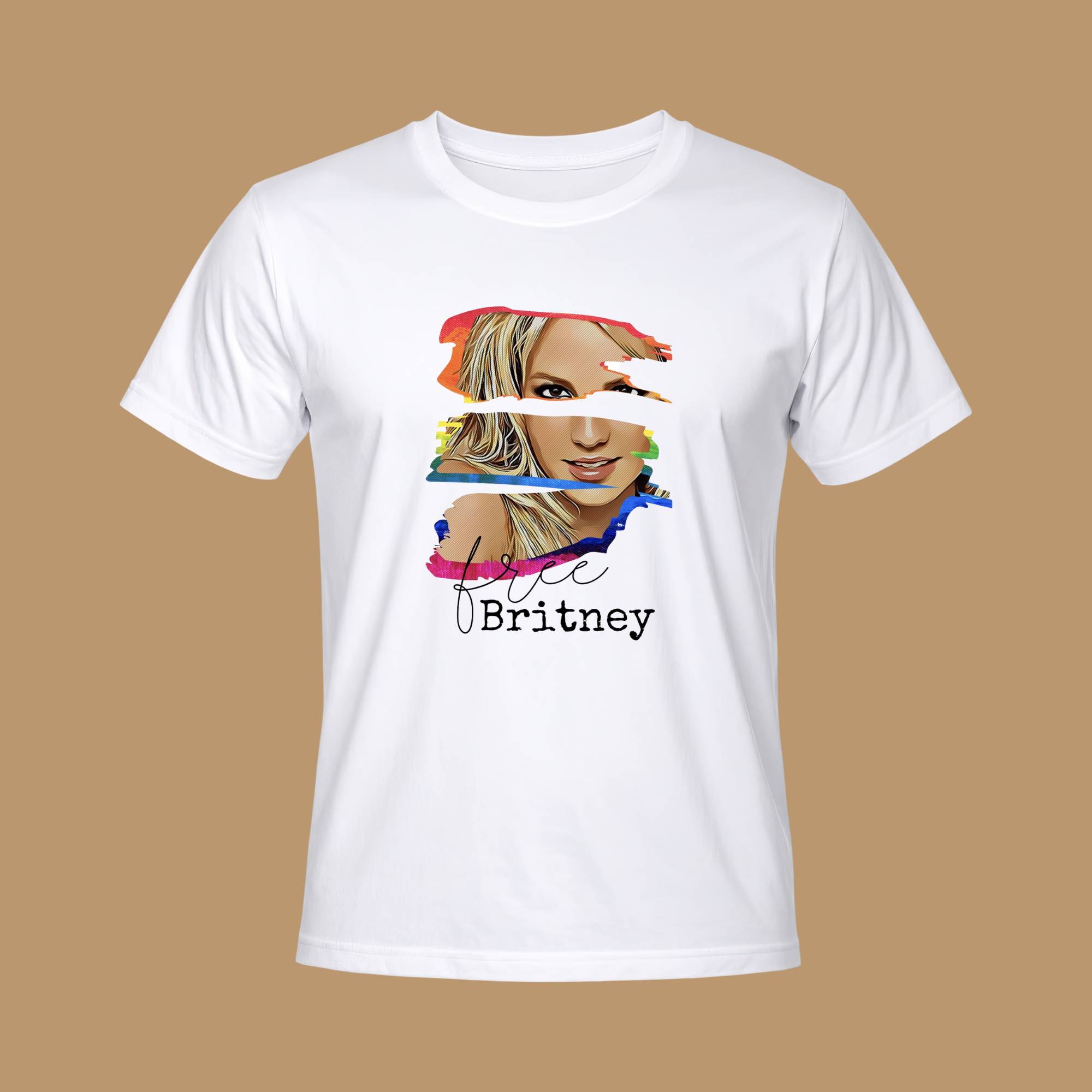 Pop Icon Graphic Tee Collection – Stylized Artist Portrait & "Free" Movement Tribute T-Shirt