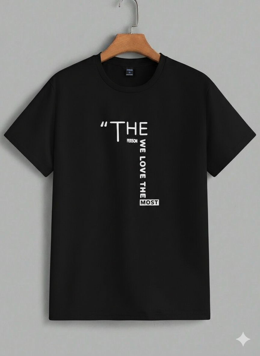 Minimalist Vertical Statement T-Shirt - Black & White Essential