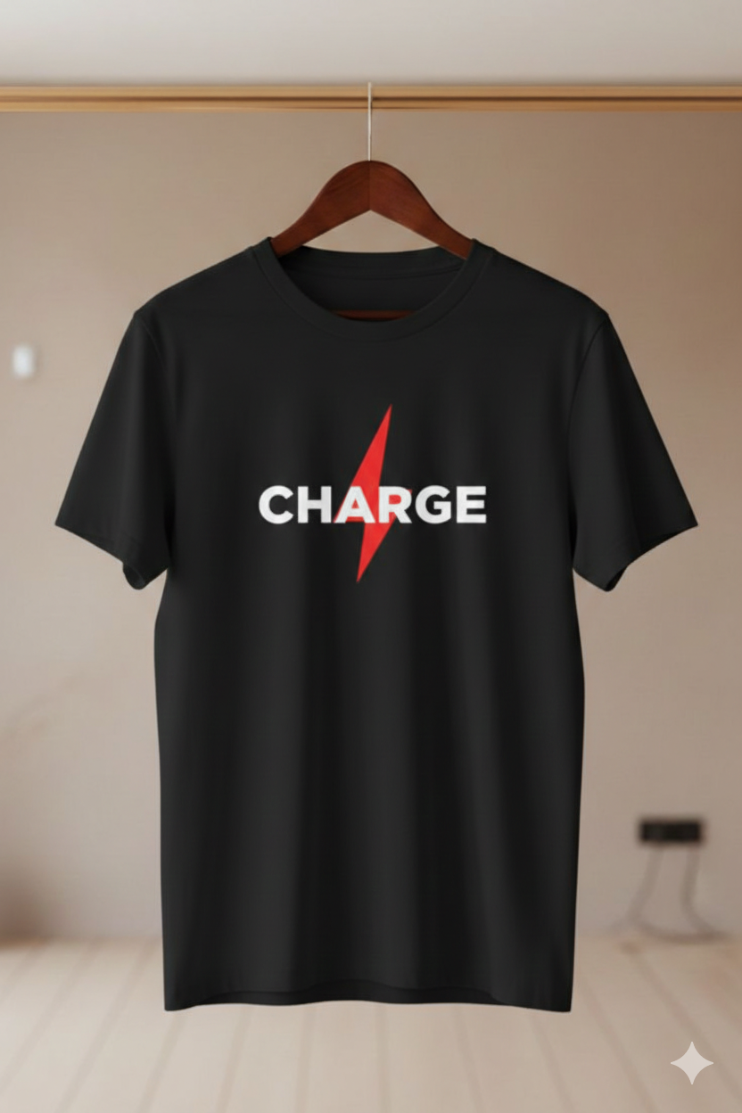 CHARGE Lightning Bolt Unisex Cotton Tee - Minimalist Athletic Graphic Shirt