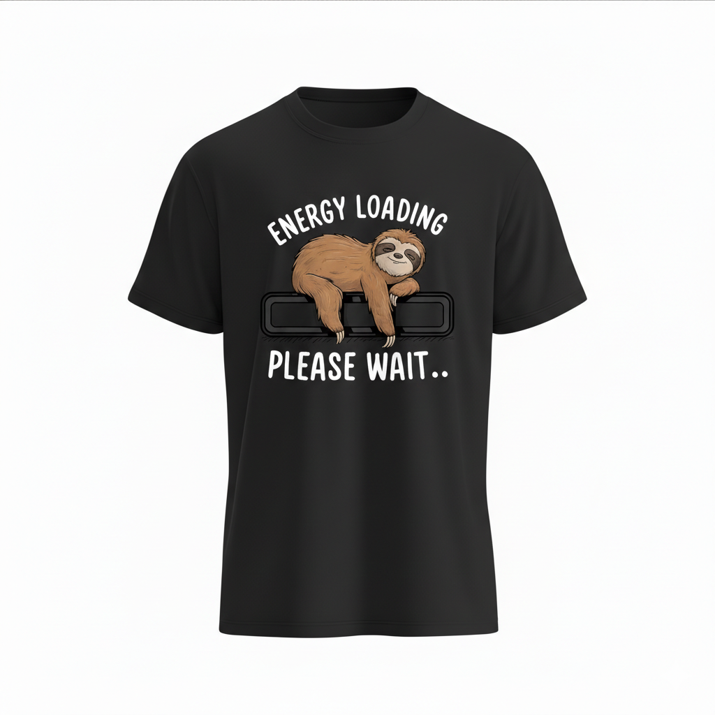 "Energy Loading" Funny Sloth T-Shirt – Cute Lazy Animal Graphic Tee