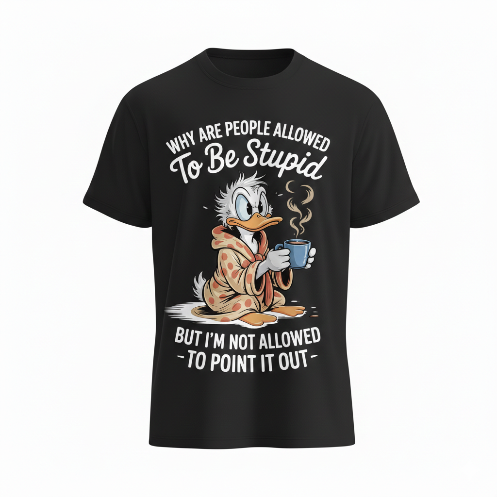 Funny Sarcastic Duck T-Shirt – "Why Are People Allowed To Be Stupid" Graphic Tee