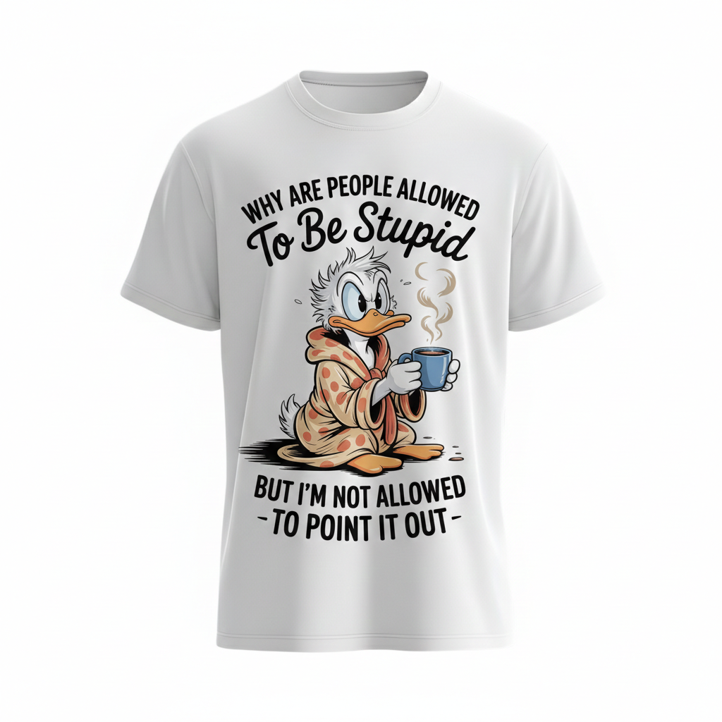 Funny Sarcastic Duck T-Shirt – "Why Are People Allowed To Be Stupid" Graphic Tee