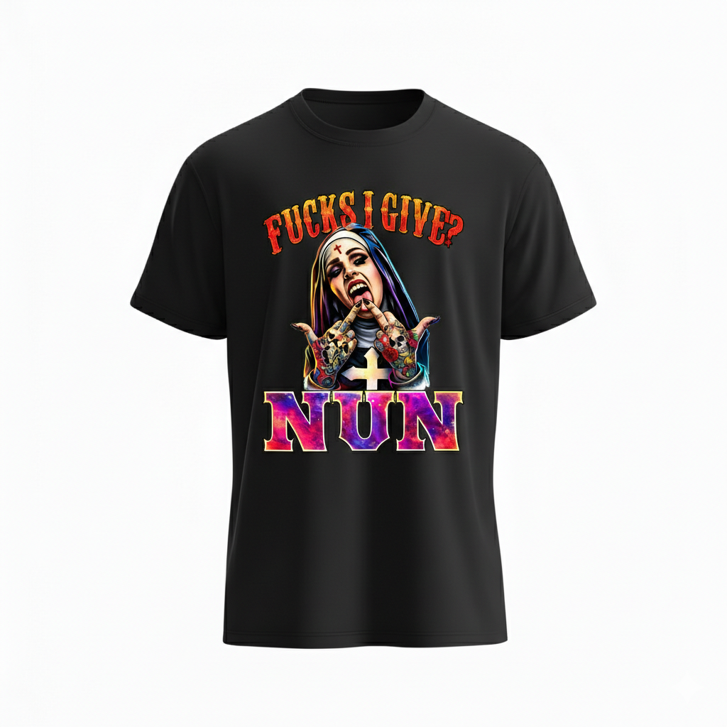 "Fucks I Give? Nun" Edgy Graphic Tee – Tattooed Nun Streetwear T-Shirt