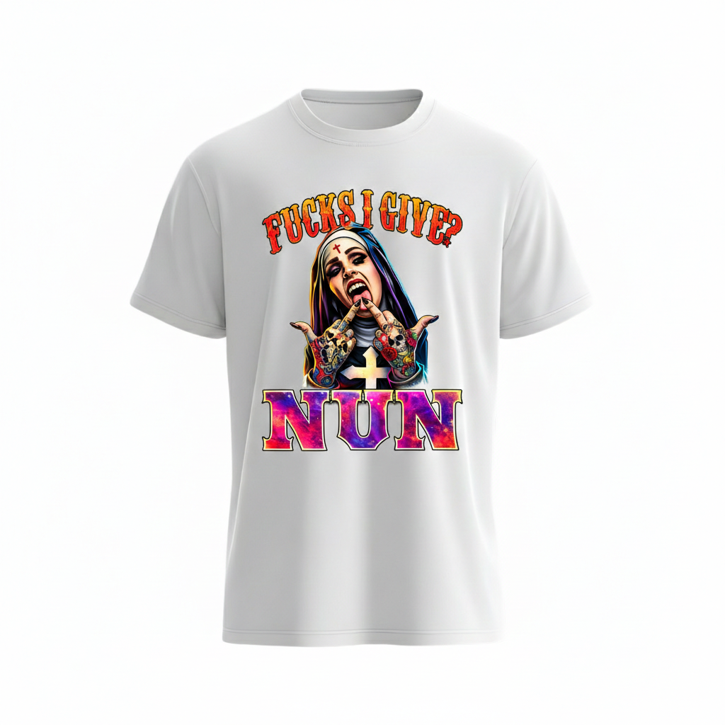 "Fucks I Give? Nun" Edgy Graphic Tee – Tattooed Nun Streetwear T-Shirt